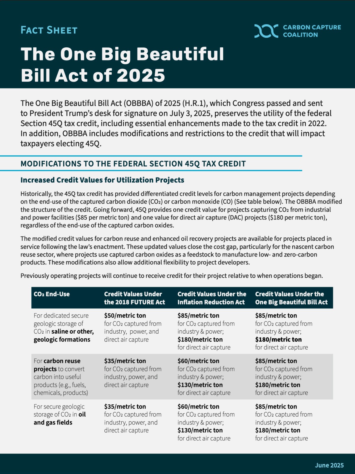One Big Beautiful Bill Act (H.R. 1) - Carbon Capture Coalition